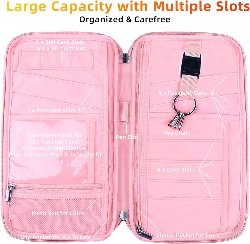 WALNEW RFID Family Passport Holder Wallet with Tracker/AirTag Holder, Travel Document Organizer Zipper Pouch with Wristlet and Cross Body Straps for Women Men - Image 3